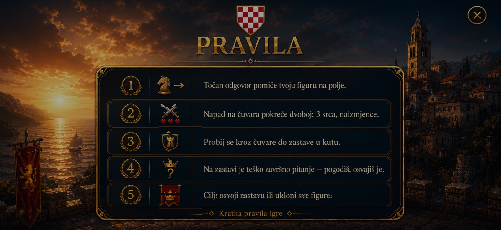 Ekran s pravilima igre Lumen