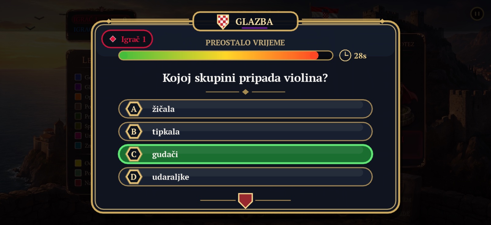 Točan odgovor u Lumenu — odgovor gudači označen zelenom bojom